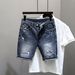 Men's Summer Denim Shorts Korean Style Trendy Slim Fit Skinny Ripped Washed All Match Five Point Pants_mkmklike.com