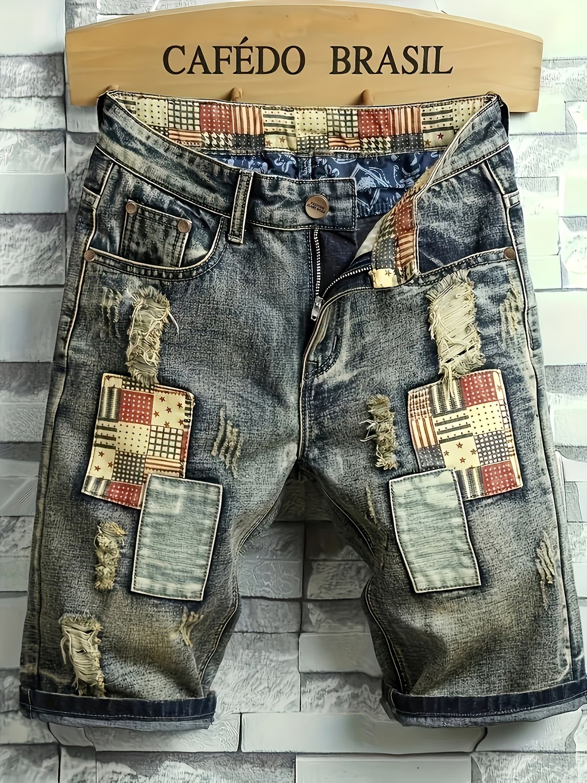 Men's Denim Shorts, Summer Ripped Fabric, Men's Underwear, Slim Fit Shorts, Straight Leg Worn-out Men's Pants, European And American_mkmklike.com