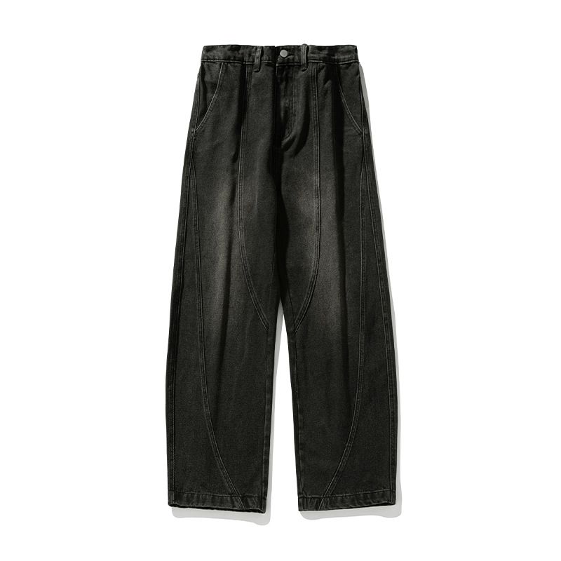 Vintage Style Washed Wide Leg Jeans For Men - Retro Loose Fit Distressed Denim Pants With Split Hem Design_mkmklike.com