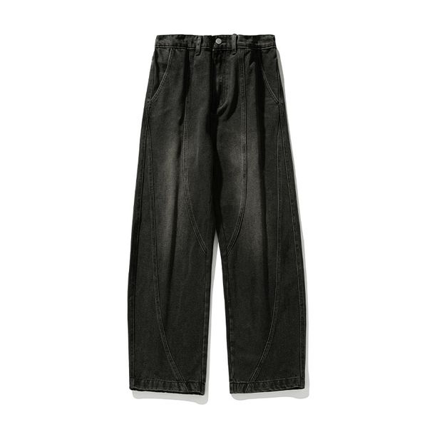 Vintage Style Washed Wide Leg Jeans For Men - Retro Loose Fit Distressed Denim Pants With Split Hem Design_mkmklike.com