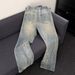 Men's Clothing Heavyweight Distressed Men’s Jeans - High-Waisted Bootcut Denim Pants With Vintage Cracked Wash_mkmklike.com