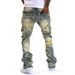 Men's Distressed Flared Jeans – Stretch Denim With Fringe Hem (S-Xxl, Vintage Wash, High Waist, 70% Cotton)_mkmklike.com