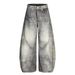 Streetwear Letter Print Jeans For Men – Oversized Hip-Hop Denim Pants With Graffiti-Inspired Design & Washed Effect (S-3XL, Smoky Grey)_mkmklike.com