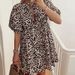 Women's Clothing Fashion Ladies Fashion Leopard Print Lace-up Loose Short Lantern Sleeve Dress_mkmklike.com