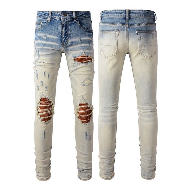 Men's Clothing European And American Street Fashion Ripped Retro Men's Jeans Trendy Brand High Street Slim Fit Skinny Jeans Cross Border 887_mkmklike.com