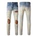 Men's Clothing European And American Street Fashion Ripped Retro Men's Jeans Trendy Brand High Street Slim Fit Skinny Jeans Cross Border 887_mkmklike.com