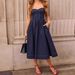 Women's Retro Strapless Denim Dress Dark Blue Cotton Mid-Calf Casual Summer Sexy_mkmklike.com