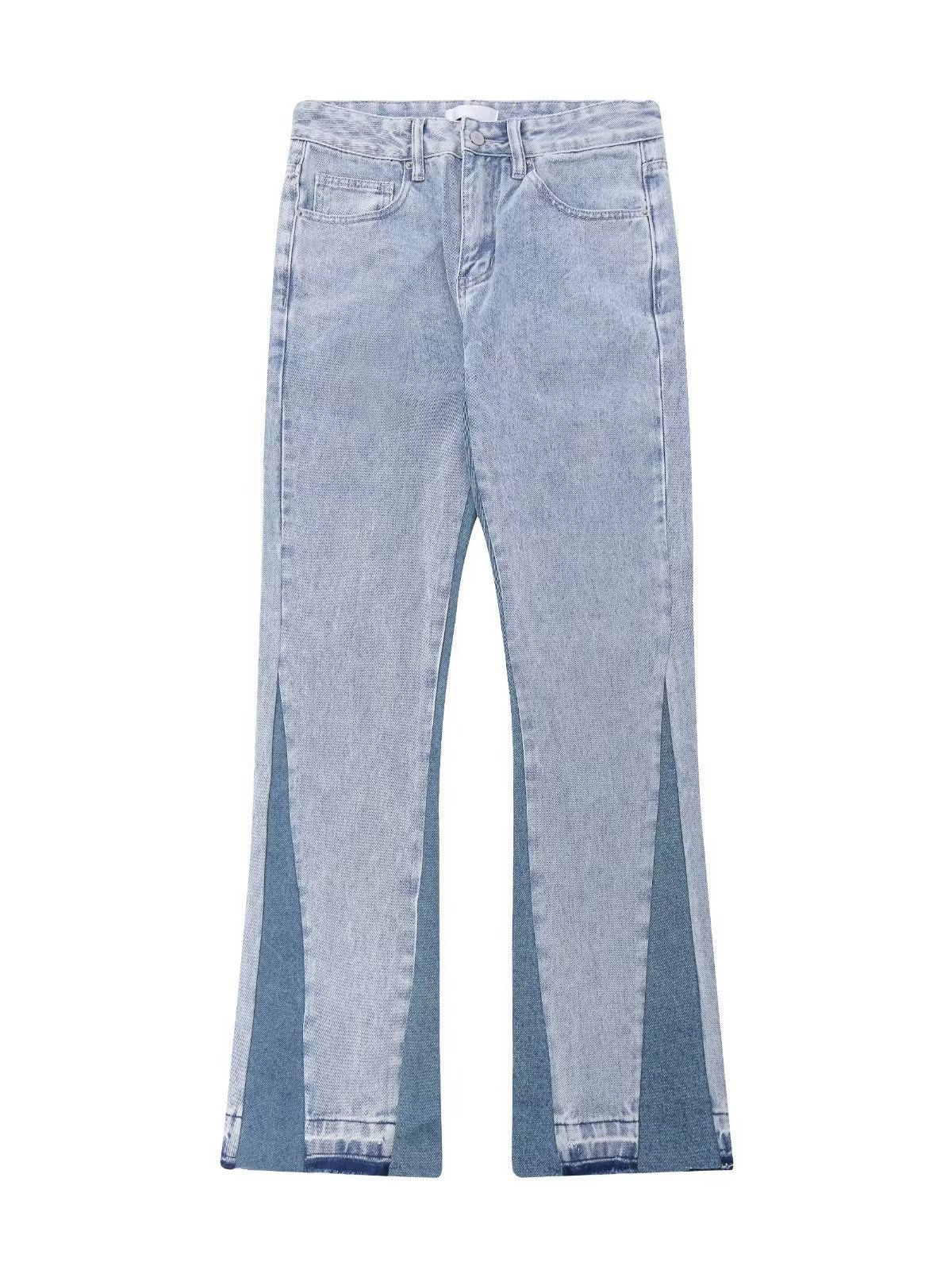Men's Clothing High Street Stitching Washed Light-colored Jeans Men's Hiphop Trendy Straight Pants_mkmklike.com