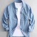Retro Denim Shirt For Men - Vintage Washed Cotton Oversized Open Front Shirt, Casual Long Sleeve Button-Down With Chest Pocket_mkmklike.com