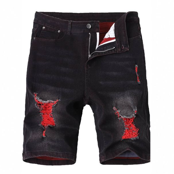Men's Stretch Black Denim Shorts – Distressed Design, Mid-Thigh Length & All-Day Comfort_mkmklike.com