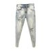 Men's Fashion All-Match Light Blue Ripped Jeans Men's Style Slim-Fit Skinny Pants Washed Elastic Nine-Point Pants_mkmklike.com