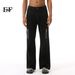 EF JEANS | 2024 New European And American High Street Zipper Splicing Fried Street Micro-speaker Straight Pure Black Jeans_mkmklike.com