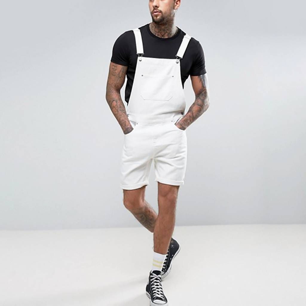 Men's Clothing Retro Men's Denim White Circle Hem Shorts Overalls_mkmklike.com