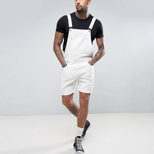 Men's Clothing Retro Men's Denim White Circle Hem Shorts Overalls_mkmklike.com