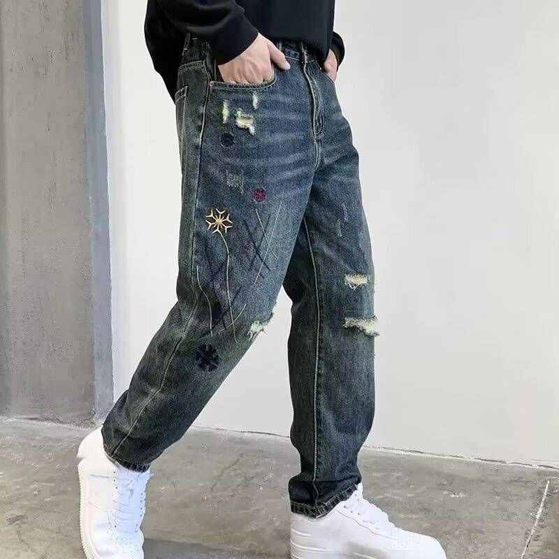 Men's Clothing Men's Summer New Personalized Letter Jeans Hip Hop Ins Trend High Street Trendy Handsome Trousers_mkmklike.com