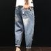 Men's Clothing Spring Retro Patchwork Hole Jeans Nine Point Harem Pants Loose Fashion Trend Beggar Pants_mkmklike.com