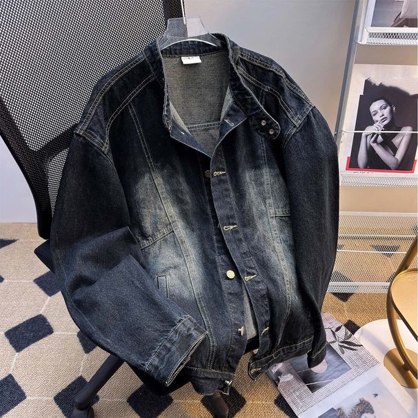 Men's Streetwear Denim Jacket – Oversized Washed Cotton With Stand Collar (S-3XL) – Retro Loose Fit For Spring/Fall_mkmklike.com