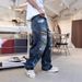 Trendy High Waist Men's Blue Jeans Aesthetic Style Vintage 2000s Streetwear Y2K Wide Leg Jean Autumn Ripped Trouser Baggy Denim Pants_mkmklike.com