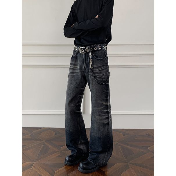 Cleanfit Men's Autumn Cat-ear Gradient Jeans, Niche Design Pants, American Retro Straight-leg Flared Jeans_mkmklike.com