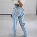 Women's High-Waisted Stretch Jeans With Asymmetrical Cutouts & Zip Details | Retro Distressed Denim Pants (Sky Blue, Navy, Charcoal)_mkmklike.com