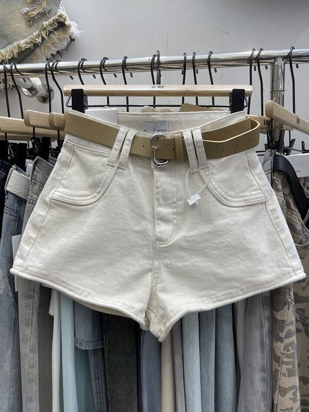 Women's High-Waisted Slimming Denim Shorts Solid Color Simple Stylish Versatile Summer 2026 A-Line Hot Pants_mkmklike.com