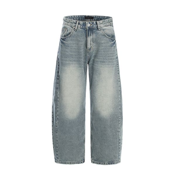 Punk Washed White Denim Scimitar Pants Men's Loose Casual Distressed Design Workwear Wide-Leg Trousers_mkmklike.com