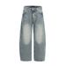 Punk Washed White Denim Scimitar Pants Men's Loose Casual Distressed Design Workwear Wide-Leg Trousers_mkmklike.com