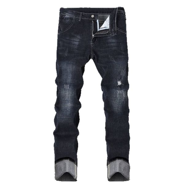 Men's Stretchy, Stylish Black Jeans With A Multi Layered Design, Slim Fit, Straight Leg, Suitable For All Seasons._mkmklike.com