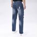 Men's Straight Leg Ripped Jeans Midweight Distressed Denim Trousers Stylish Cycling Street Chic Blue Non-Stretch Cycling Pants_mkmklike.com