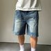 Men's Casual Denim Shorts Distressed Design Front And Back Panel Stitching Straight Leg Loose Fit Wide Leg_mkmklike.com