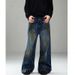 Boys Retro Hip Hop Deconstructed Distressed Ink Straight Jeans mid Waist High Street Style American Pants with Slight Stretch_mkmklike.com