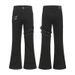 Men's Black High-Street Vibe Flared Jeans With Lace-Up Detail – Slim Fit Stretch Denim Pants For Casual Wear_mkmklike.com
