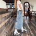 Men’s Clothing Large Size Vibe Washed Old Machete Denim Cropped Pants Women's Street Loose Slim Wide Leg Mid Length Pants Trend_mkmklike.com