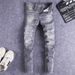 Men's Clothing Men's Distressed Skinny Jeans Gray Washed Paint Trendy Retro High Street Fashion European American Style Slim Fit_mkmklike.com