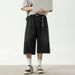 Men's Washed Distressed Wide Leg Jeans Vintage Straight Mid-Length Casual Elastic Cropped Shorts Summer Loose Fit_mkmklike.com