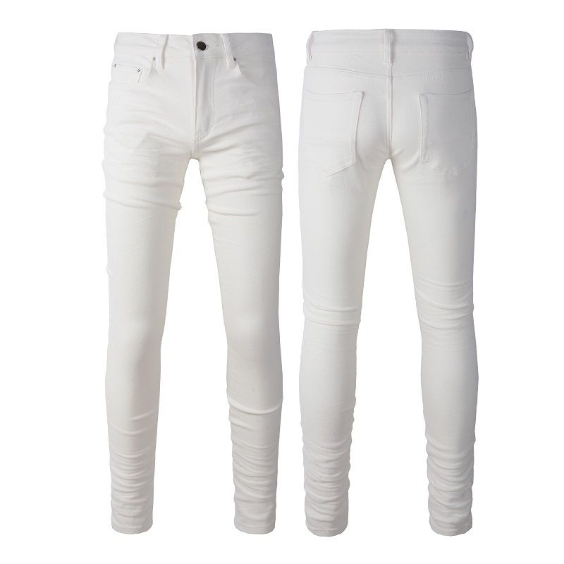 Men's Simple Casual Versatile White Pants Slim-fitting Small Feet Daily Elastic Men's Trousers Boys Jeans 7593_mkmklike.com