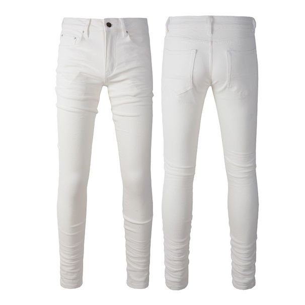 Men's Simple Casual Versatile White Pants Slim-fitting Small Feet Daily Elastic Men's Trousers Boys Jeans 7593_mkmklike.com