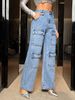 Vintage Wash Straight Leg Jeans – Oversized Pocket Non-Stretch Denim Pants For Women (XS-XL)_mkmklike.com