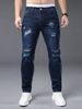 Men's Slim Fit Stretch Ripped Jeans Blue Trousers for All Seasons Stylish Denim Clothing_mkmklike.com