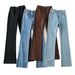 Women's Clothing Blogger High Waist Elastic Bell Bottom Pants Hot Girl Slim Raw Edge Long Jeans_mkmklike.com