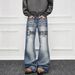 Unisex Vintage Flare Jeans With Graphic Print – 90s Retro Streetwear Denim Pants (S-3XL)_mkmklike.com