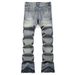 Men's Washed Blue Slim Fit Mid Waist Flared Denim Jeans - High Street Fashion With Embroidery Detail & Elastic Comfort_mkmklike.com