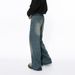 Men's Korean Vintage Blue Jeans – Distressed Washed Wide Leg Denim Pants, Relaxed Fit Straight Trousers With Bleached Details, High Waist Streetwear_mkmklike.com