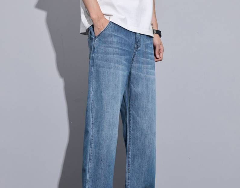 Men's Clothing Personalized Blue Jeans Men's Wide Leg Loose Design Casual Pants Men's Spring And Summer Lyocell Drape Comfortable Men's Pants_mkmklike.com