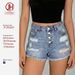 Vintage High Waist Button Fly Distressed Denim Shorts For Women - Mid Blue Washed Ripped Casual Hot Pants With Raw Hem_mkmklike.com