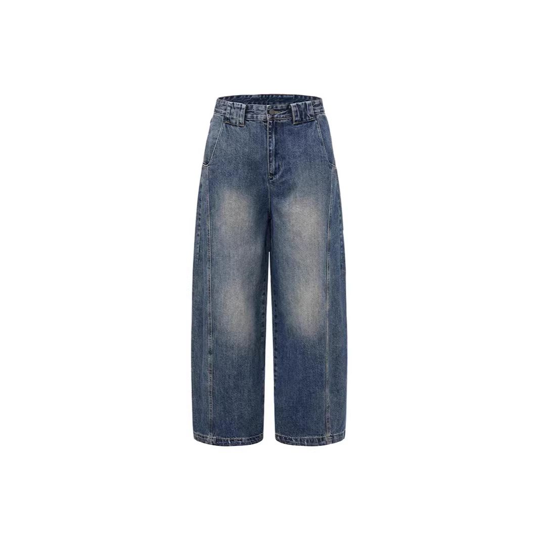 Men’S High Street Distressed Jeans – Relaxed Wide-Leg Straight Fit With Vintage Wash & Hand-Stitched Details (87.6% Cotton, Retro Blue)_mkmklike.com