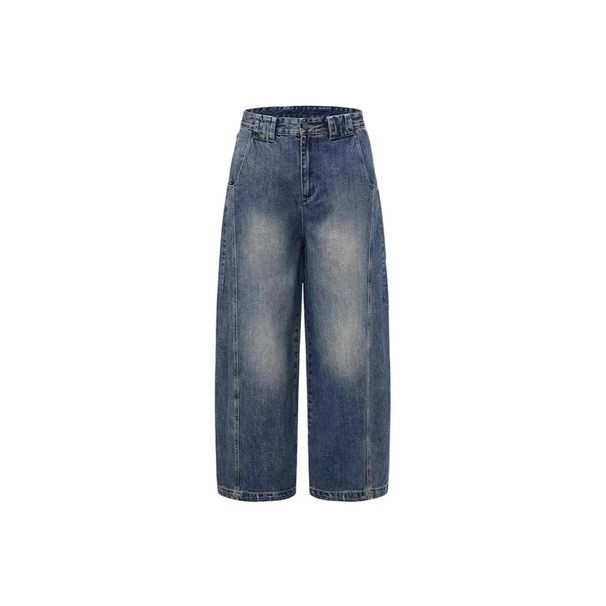 Men’S High Street Distressed Jeans – Relaxed Wide-Leg Straight Fit With Vintage Wash & Hand-Stitched Details (87.6% Cotton, Retro Blue)_mkmklike.com