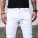 High Street Slim Fit Stretch Denim Jeans for Men Casual Skinny Jeans White Comfortable Elastic Fabric_mkmklike.com