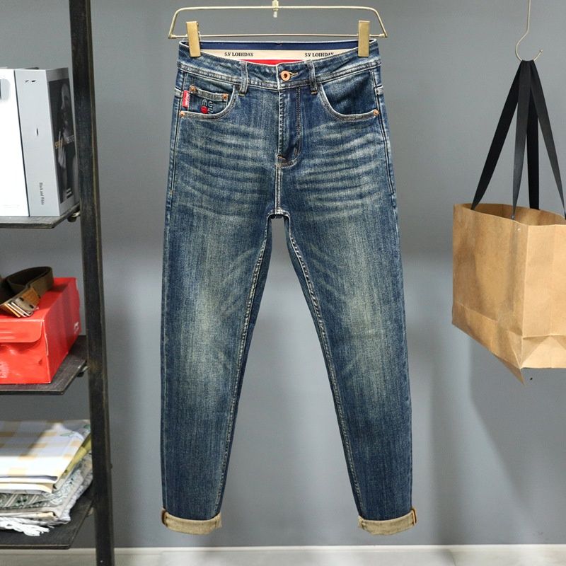 Men's Slim Fit Skinny Jeans 2025 Autumn High End Embroidered Print Casual Versatile Loose Long Pants mid Waist Slight Stretch_mkmklike.com