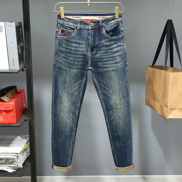 Men's Slim Fit Skinny Jeans 2025 Autumn High End Embroidered Print Casual Versatile Loose Long Pants mid Waist Slight Stretch_mkmklike.com